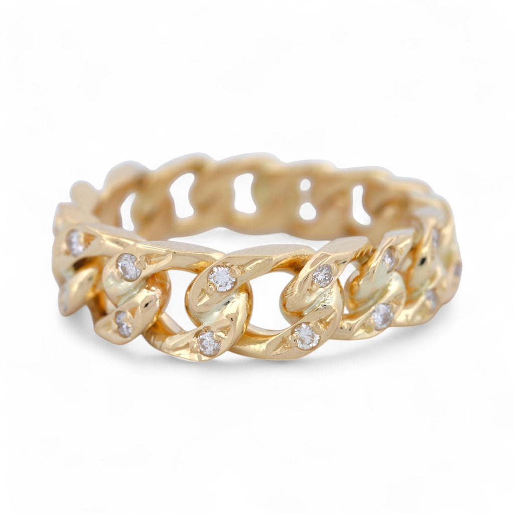 18k Yellow Gold Diamond Accent Tapered Curb Chain Ring, Size 7