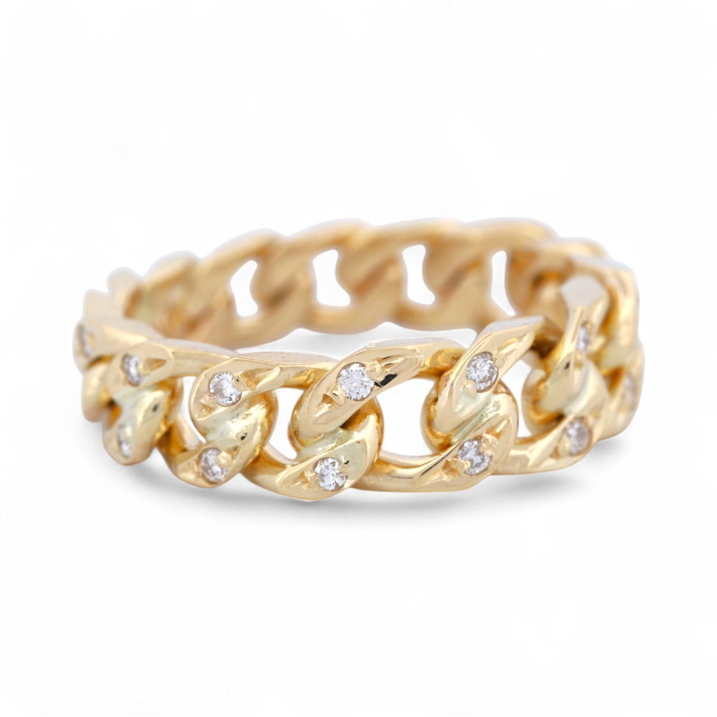 18k Yellow Gold Diamond Accent Tapered Curb Chain Ring, Size 7