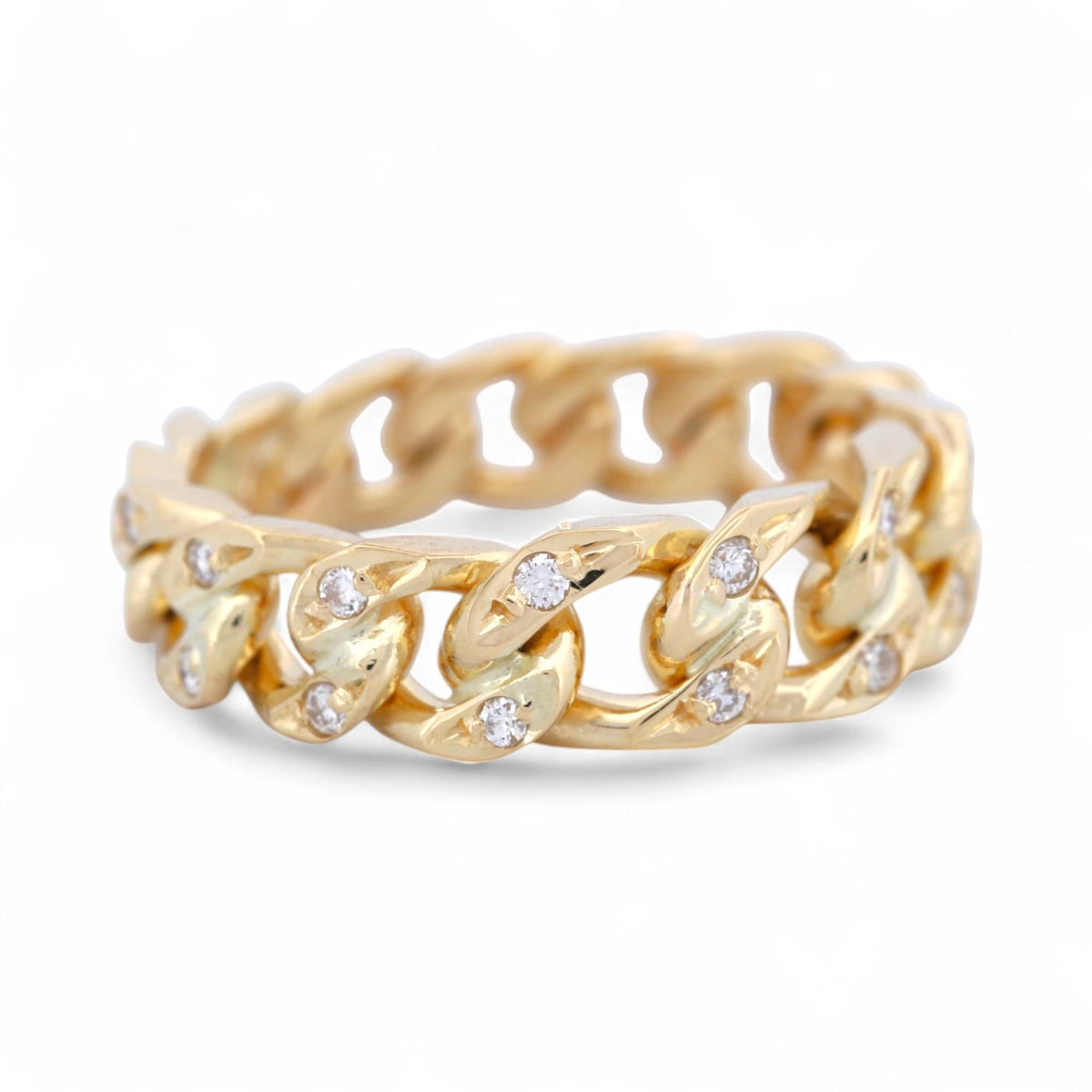 18k Yellow Gold Diamond Accent Tapered Curb Chain Ring, Size 7