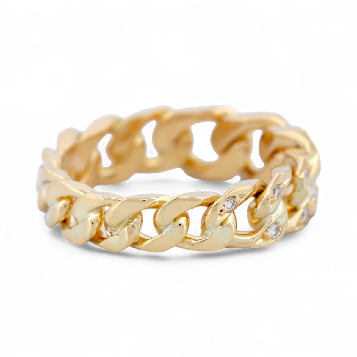 18k Yellow Gold Diamond Accent Tapered Curb Chain Ring, Size 7