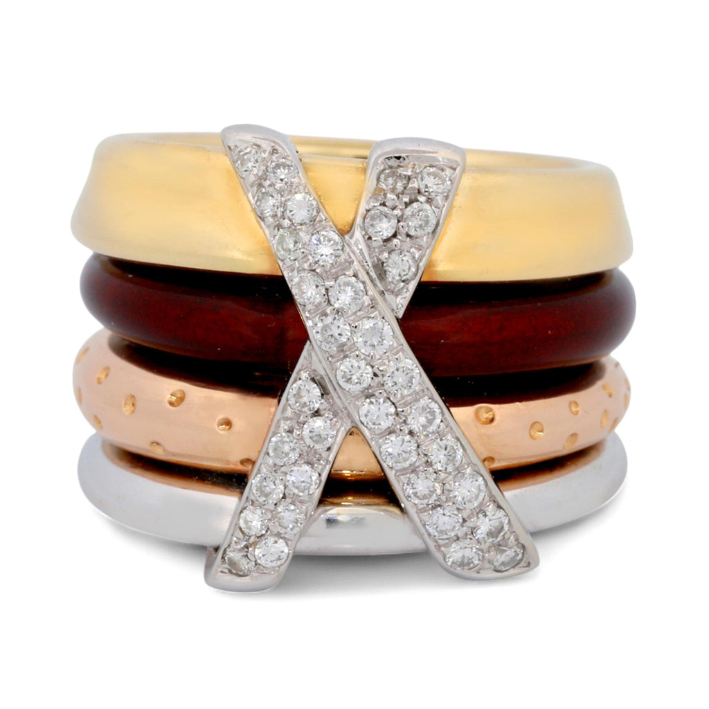 La Nouvelle Bague X-Link Four-Band Diamond & Enamel Ring in 18K Gold