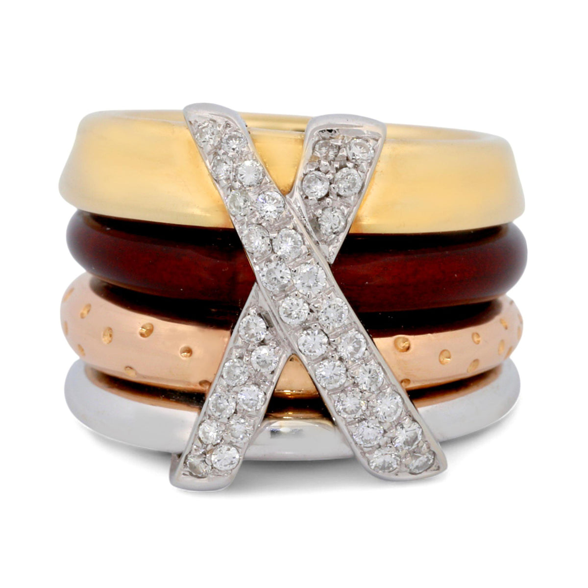 La Nouvelle Bague X-Link Four-Band Diamond & Enamel Ring in 18K Gold