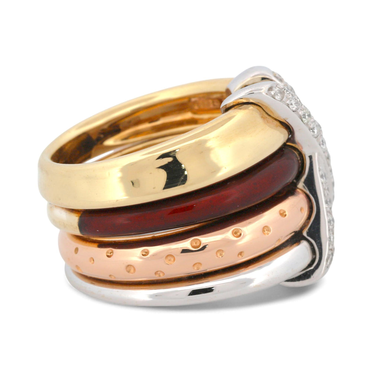 La Nouvelle Bague X-Link Four-Band Diamond & Enamel Ring in 18K Gold