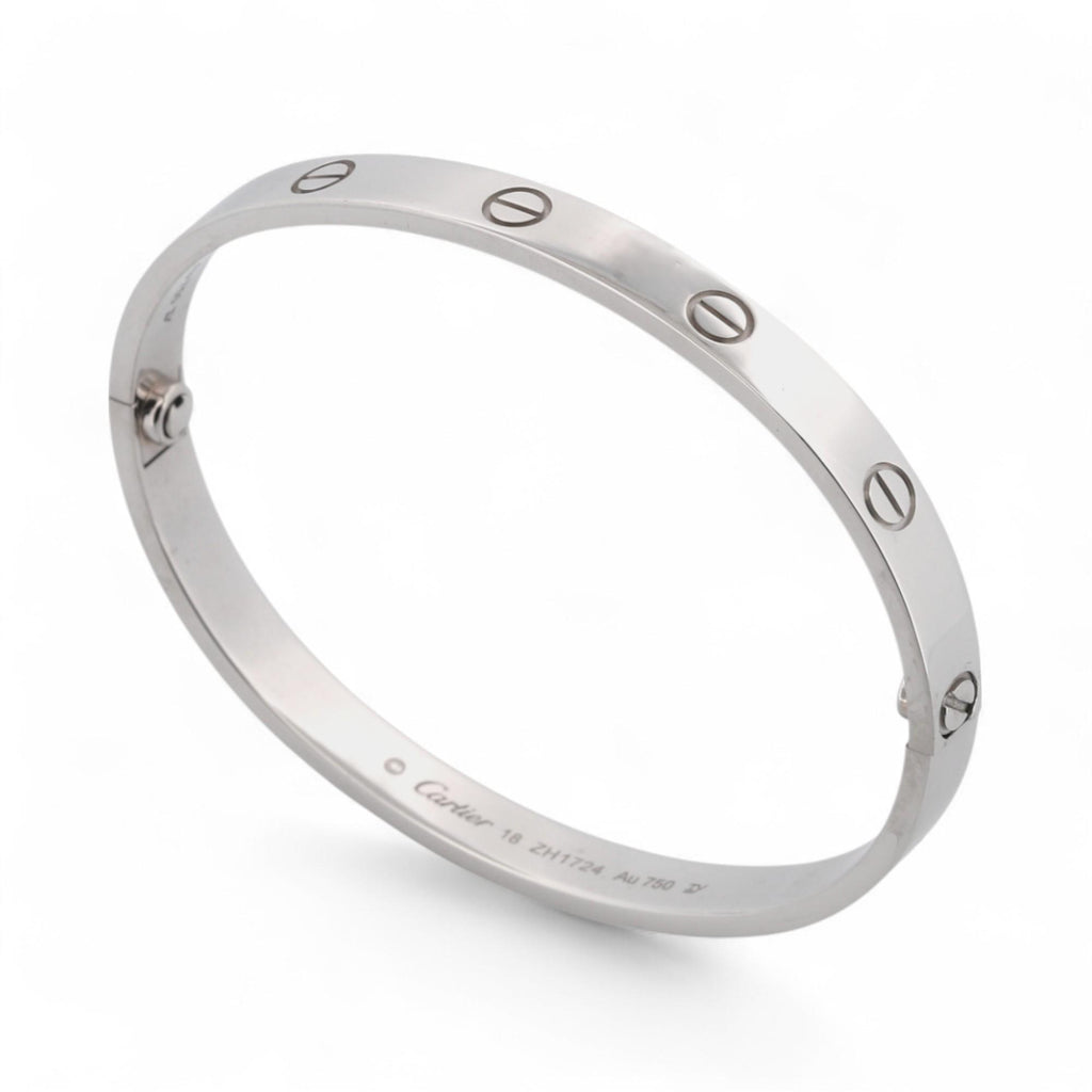 Cartier LOVE Bracelet Classic Model in 18K White Gold Size 18 Box Papers
