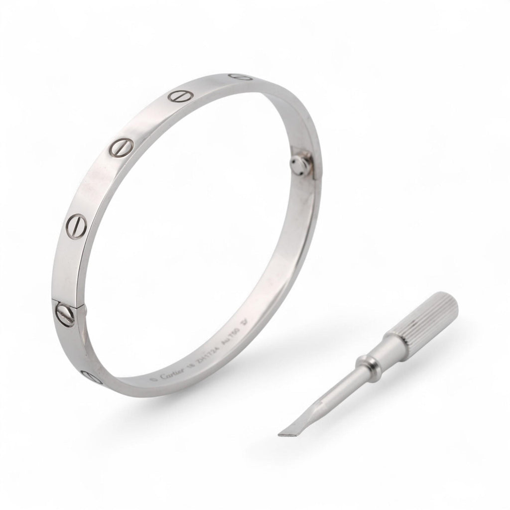 Cartier LOVE Bracelet Classic Model in 18K White Gold Size 18 Box Papers