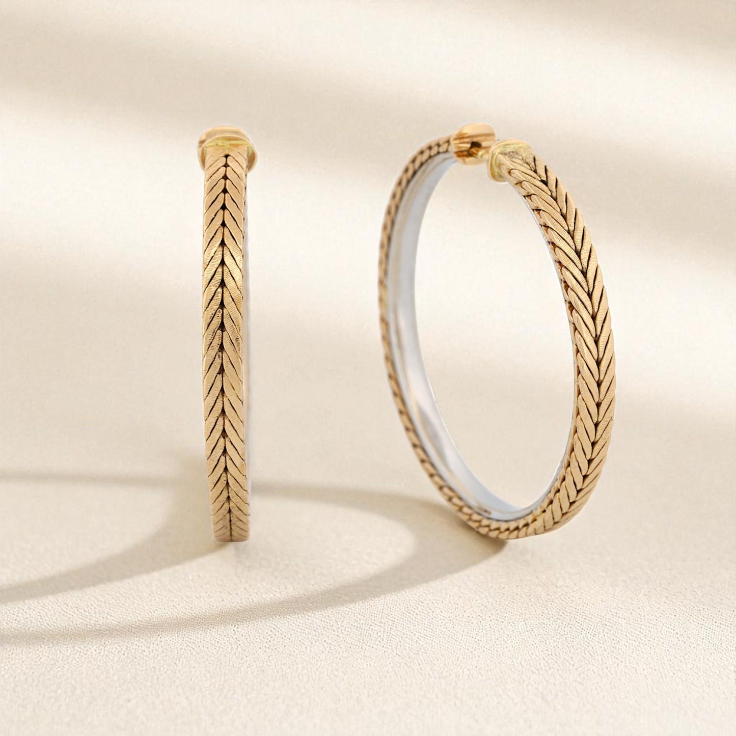 Gianmaria Buccellati 18K Yellow & White Gold Vintage 34mm Large Hoop Earrings