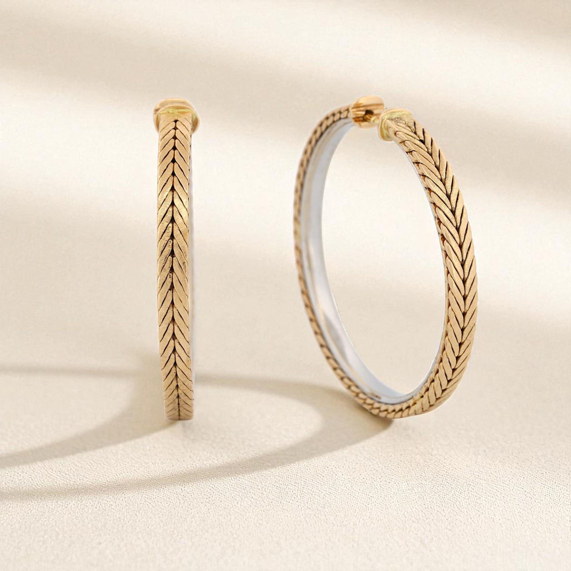 Gianmaria Buccellati 18K Yellow & White Gold Vintage 34mm Large Hoop Earrings