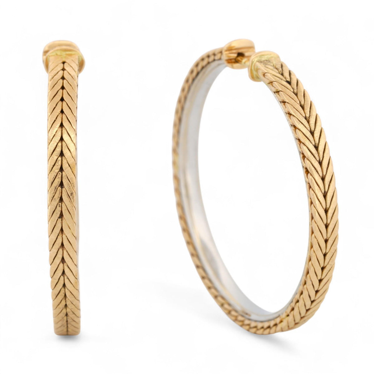 Gianmaria Buccellati 18K Yellow & White Gold Vintage 34mm Large Hoop Earrings