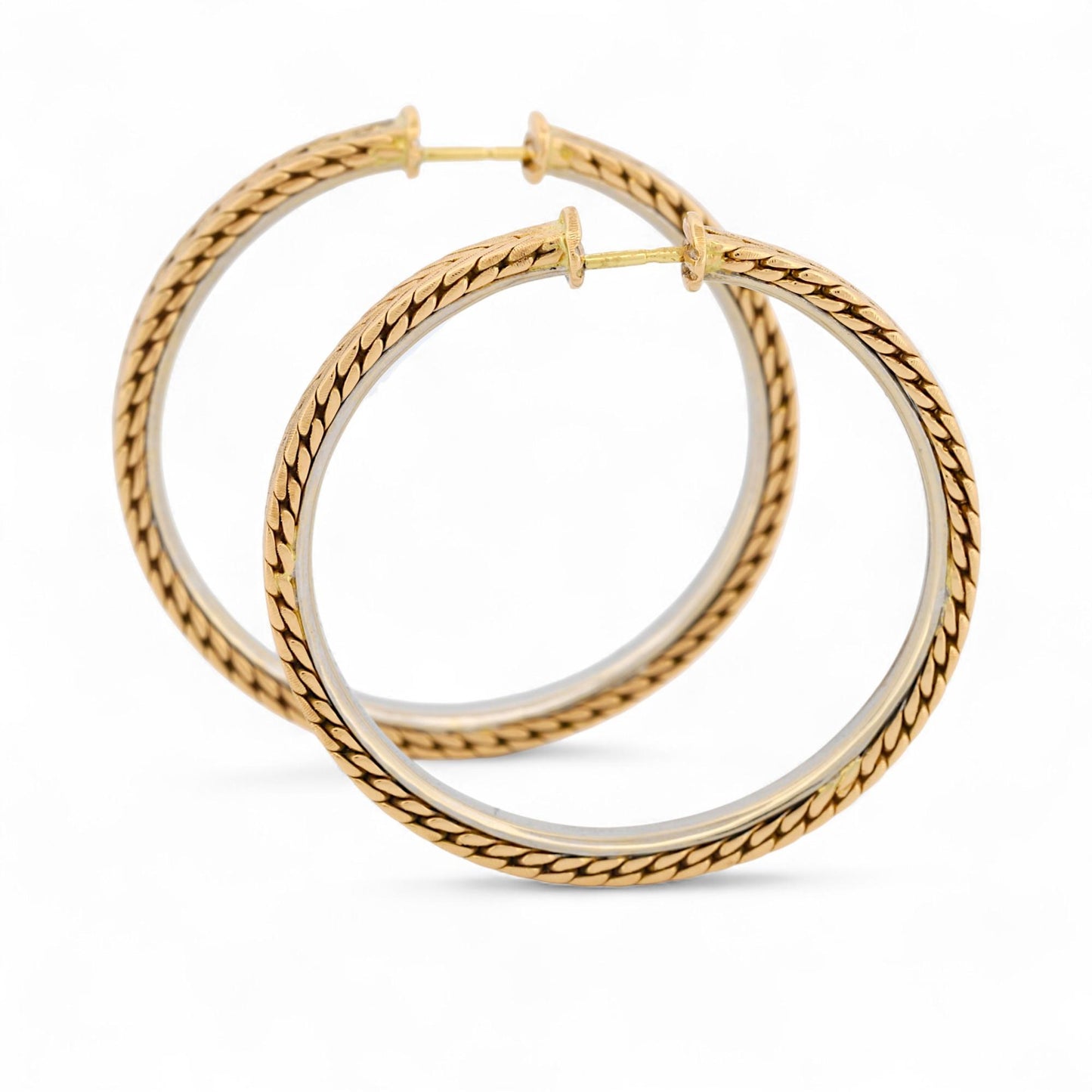 Gianmaria Buccellati 18K Yellow & White Gold Vintage 34mm Large Hoop Earrings