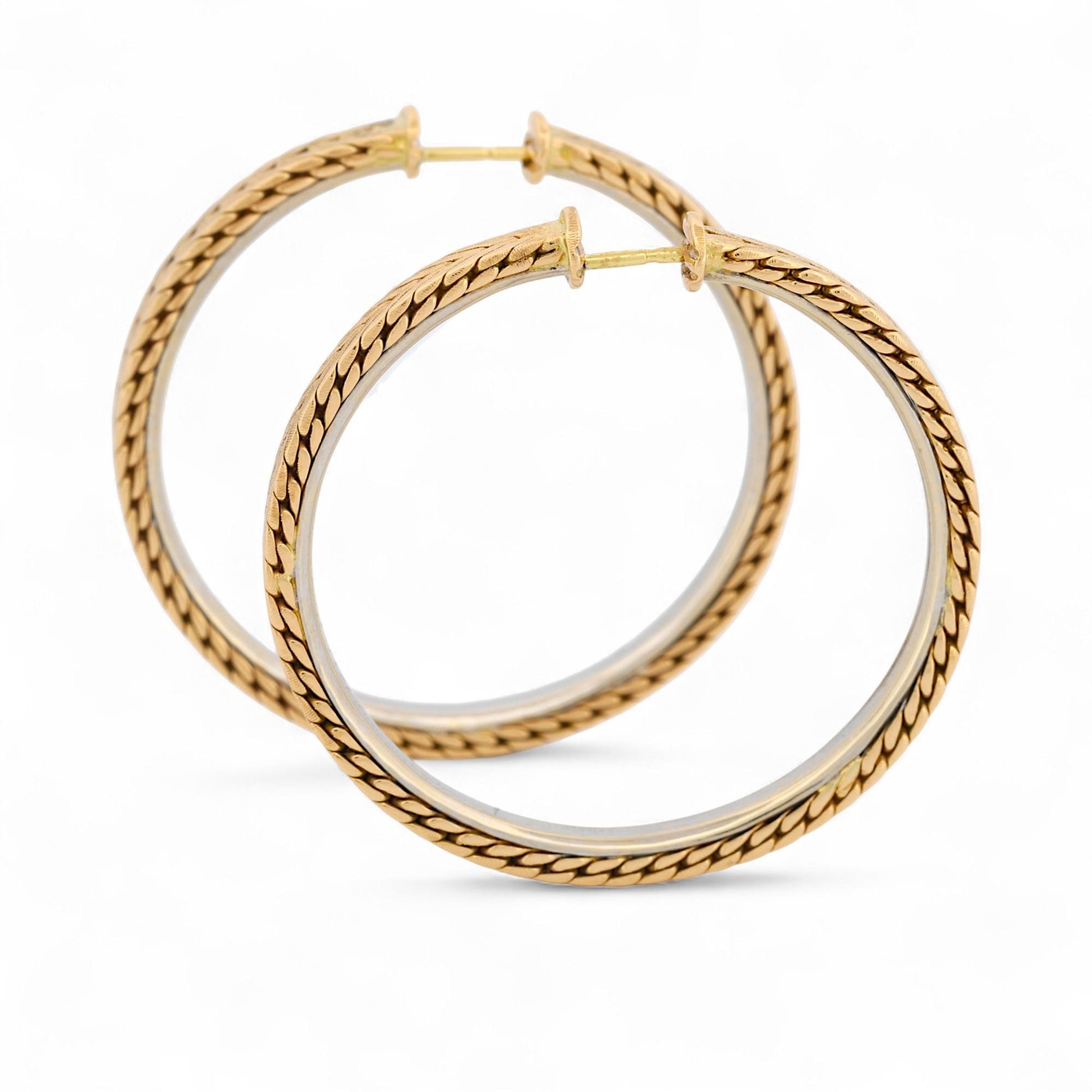 Gianmaria Buccellati 18K Yellow & White Gold Vintage 34mm Large Hoop Earrings
