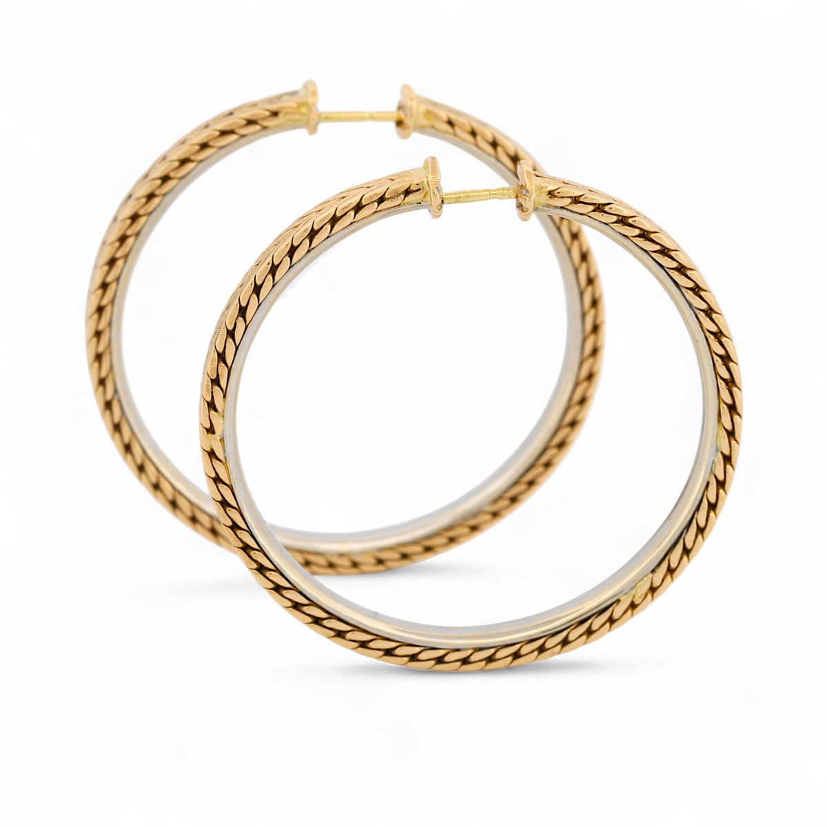 Gianmaria Buccellati 18K Yellow & White Gold Vintage 34mm Large Hoop Earrings