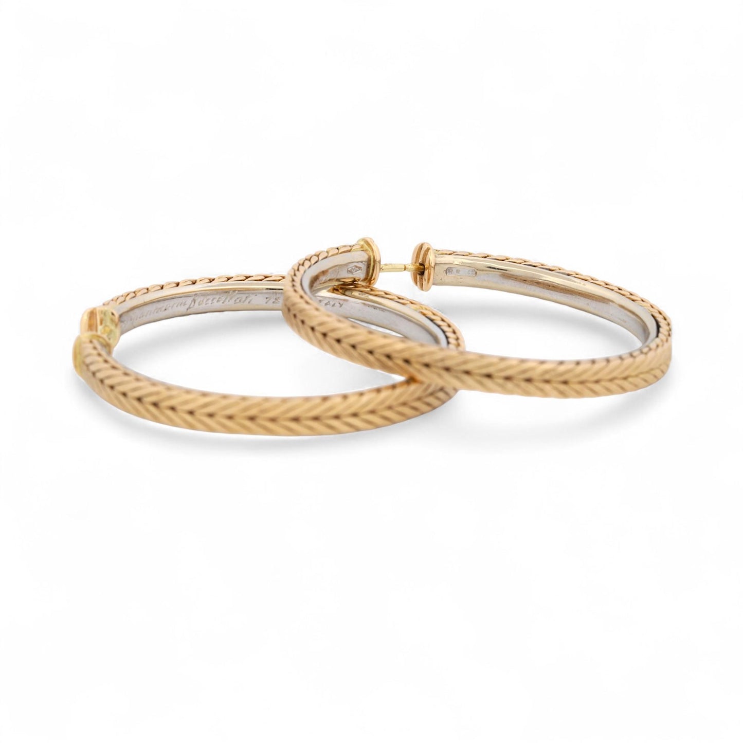Gianmaria Buccellati 18K Yellow & White Gold Vintage 34mm Large Hoop Earrings