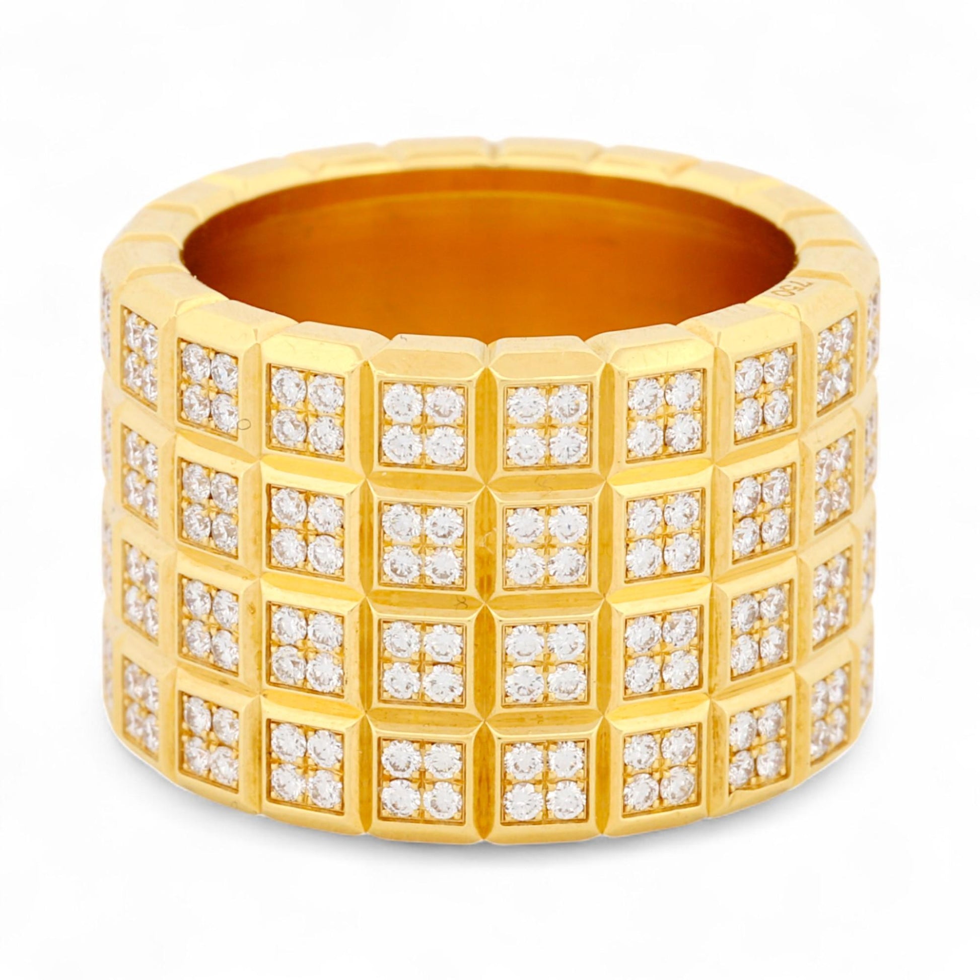 Rare Chopard Ice Cube 4-Row Pavé Diamond Ring in 18K Yellow Gold – Size 7.5