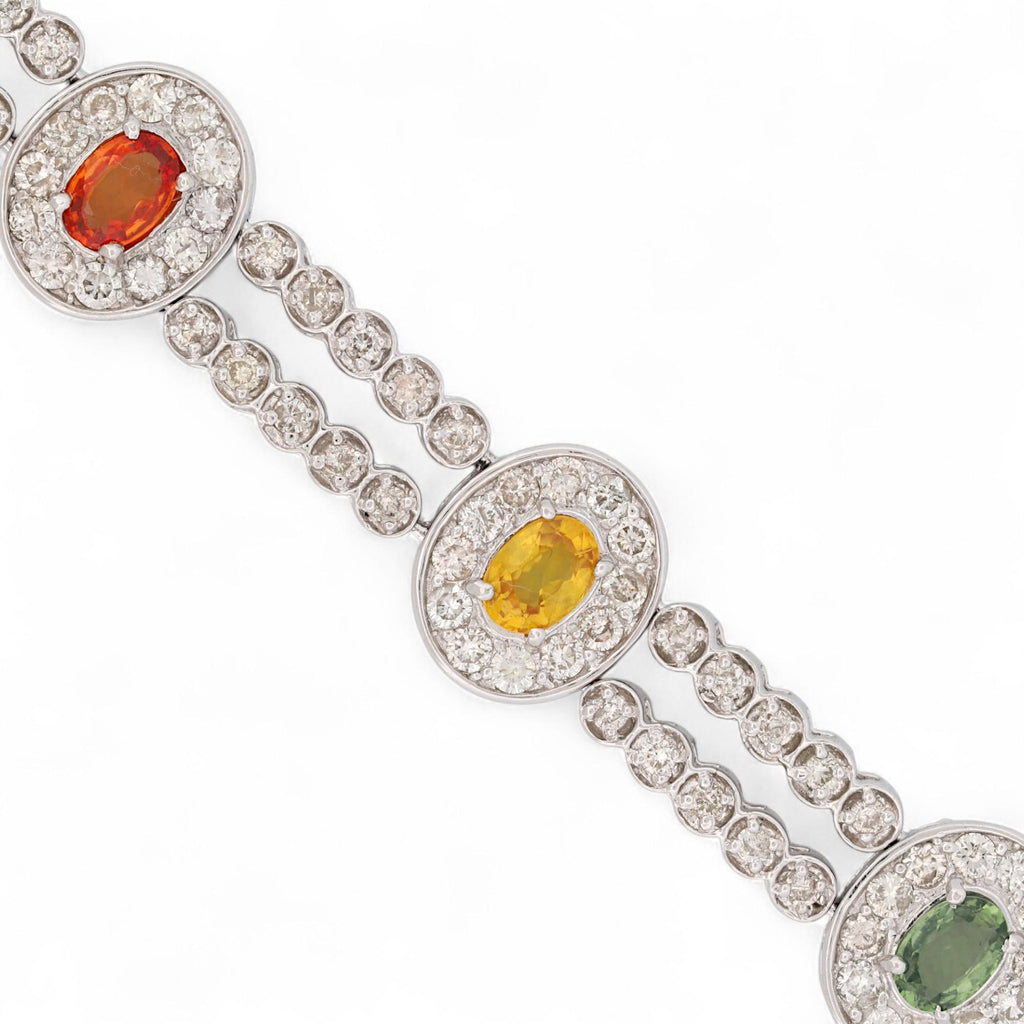 14K White Gold Multi-Color Sapphire & Diamond Pavé Link Bracelet 7.5 in