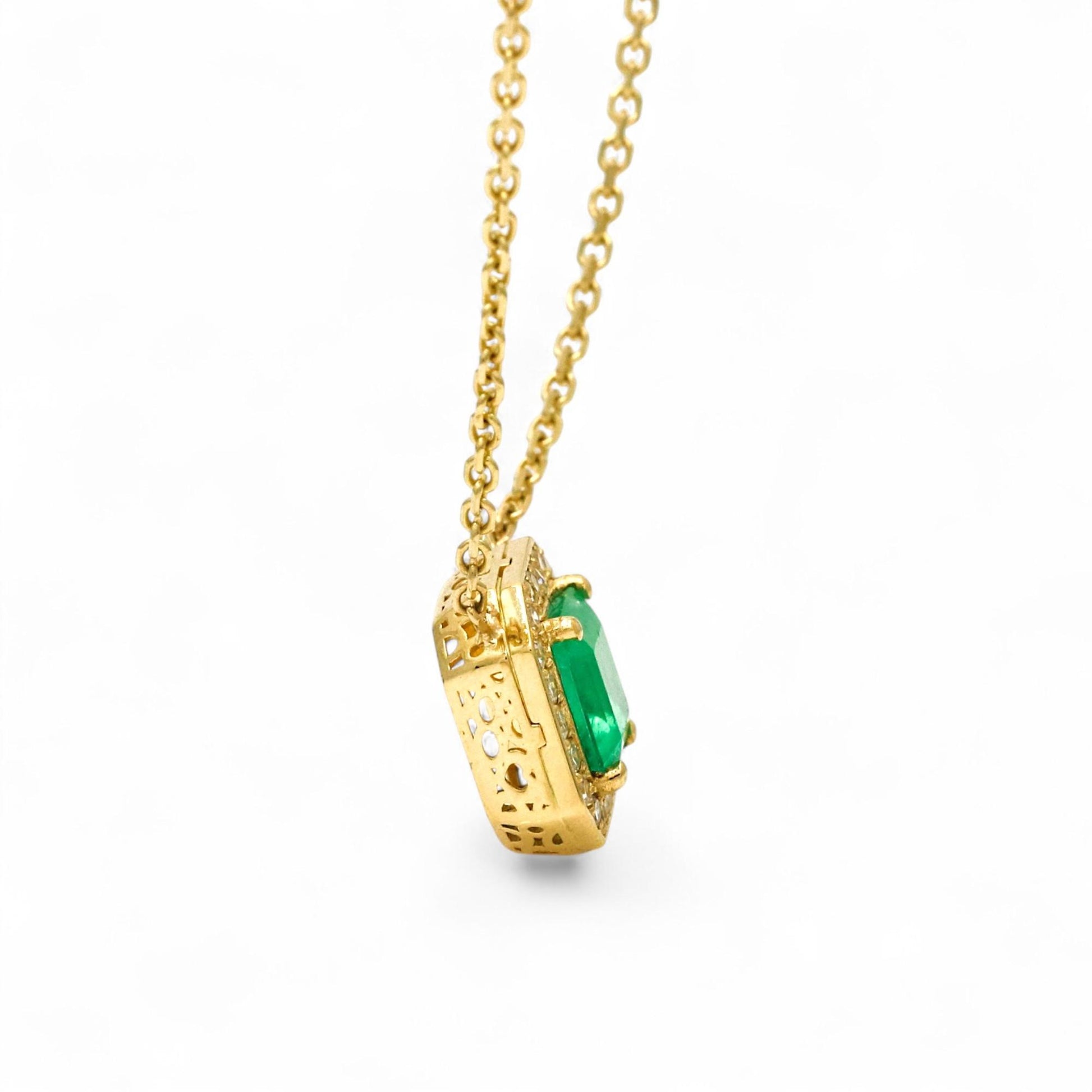 Jennifer Rivera 18K Gold Emerald & Diamond Cage Pendant Necklace 1.78 ct