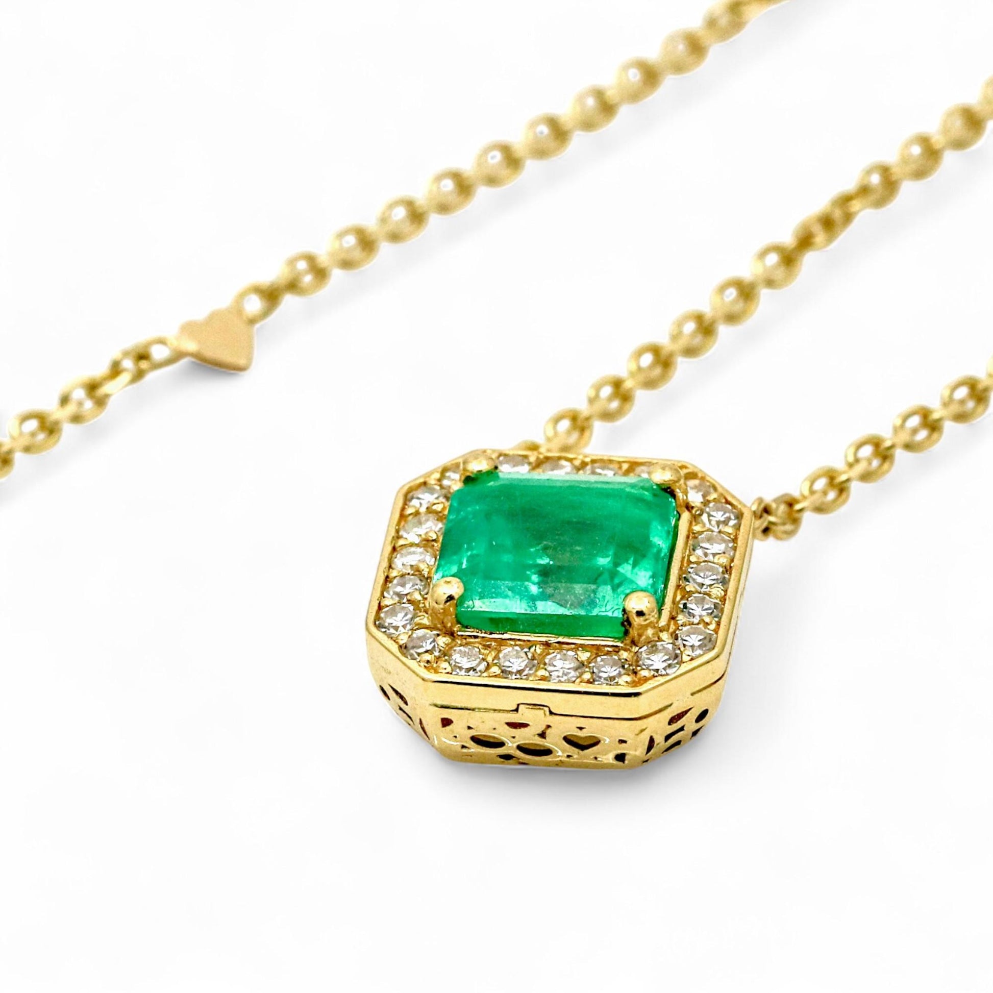 Jennifer Rivera 18K Gold Emerald & Diamond Cage Pendant Necklace 1.78 ct
