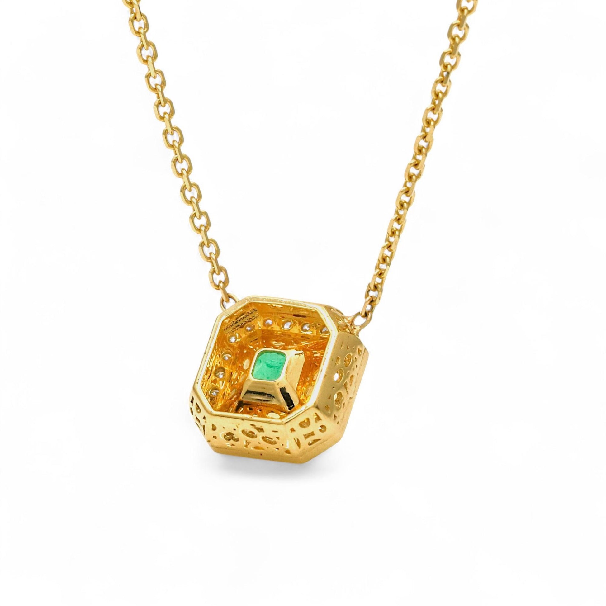 Jennifer Rivera 18K Gold Emerald & Diamond Cage Pendant Necklace 1.78 ct