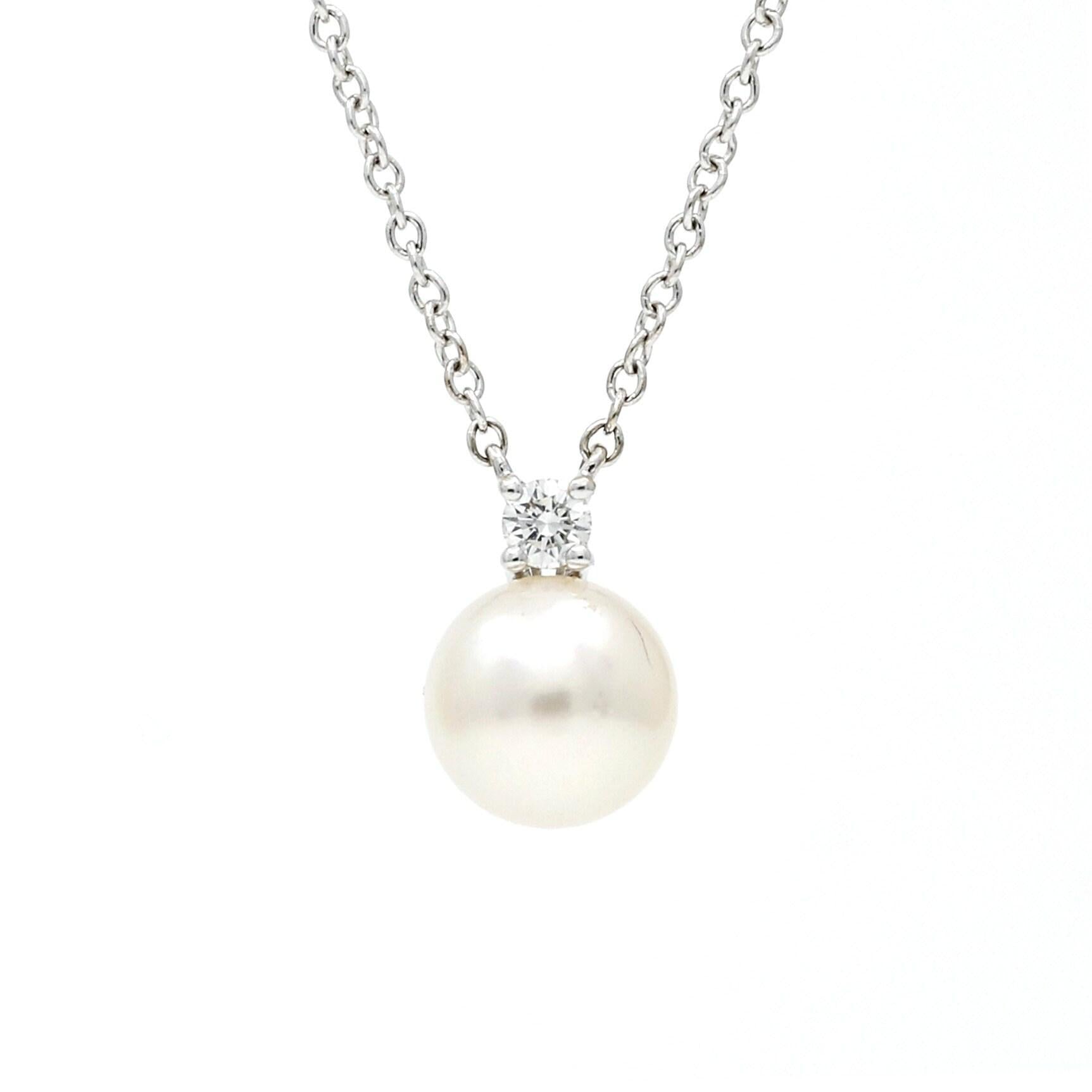 Tiffany & Co. Akoya Pearl & Diamond Necklace in 18K White Gold