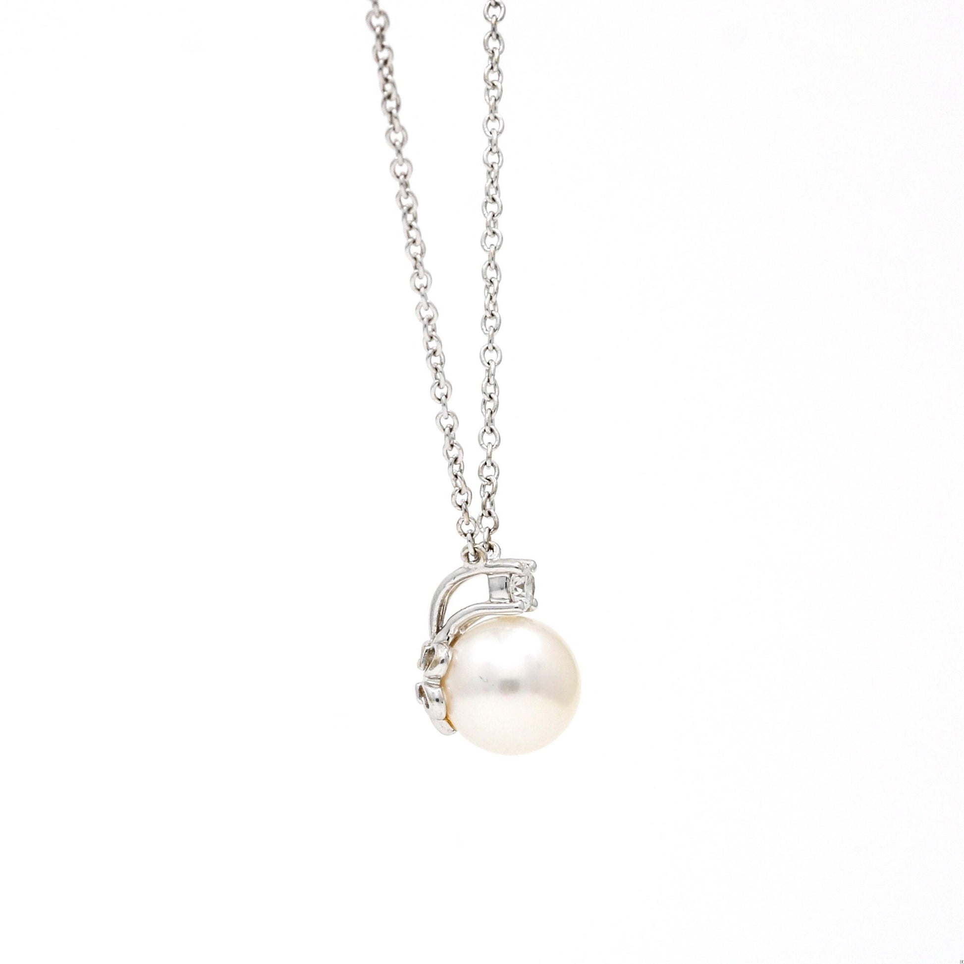 Tiffany & Co. Akoya Pearl & Diamond Necklace in 18K White Gold