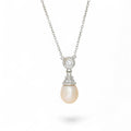 Natural Pearl & Diamond Drop Pendant Necklace in 14k White Gold