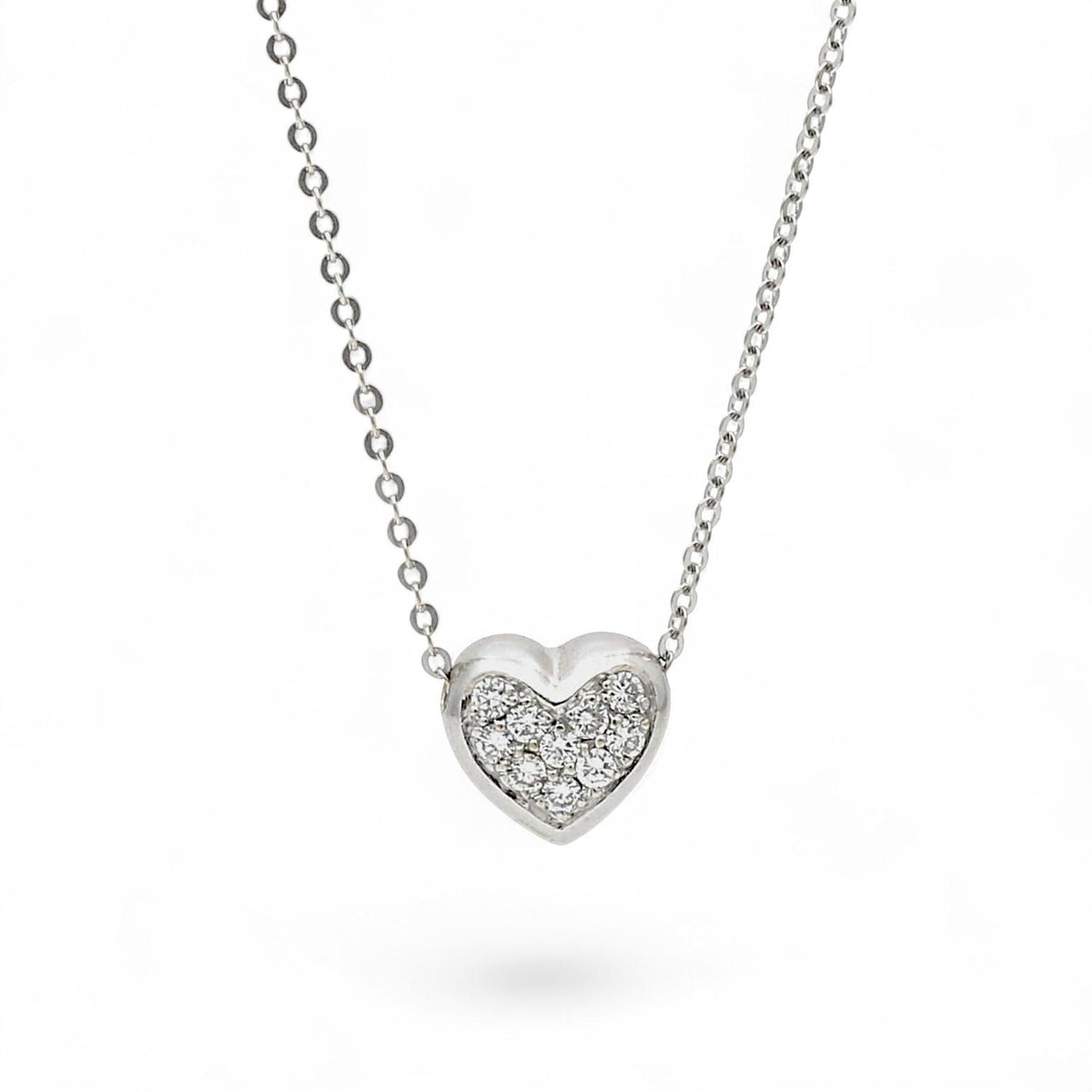 14k White Gold Puff Heart Diamond Pendant Necklace 0.30ct 16" Italian