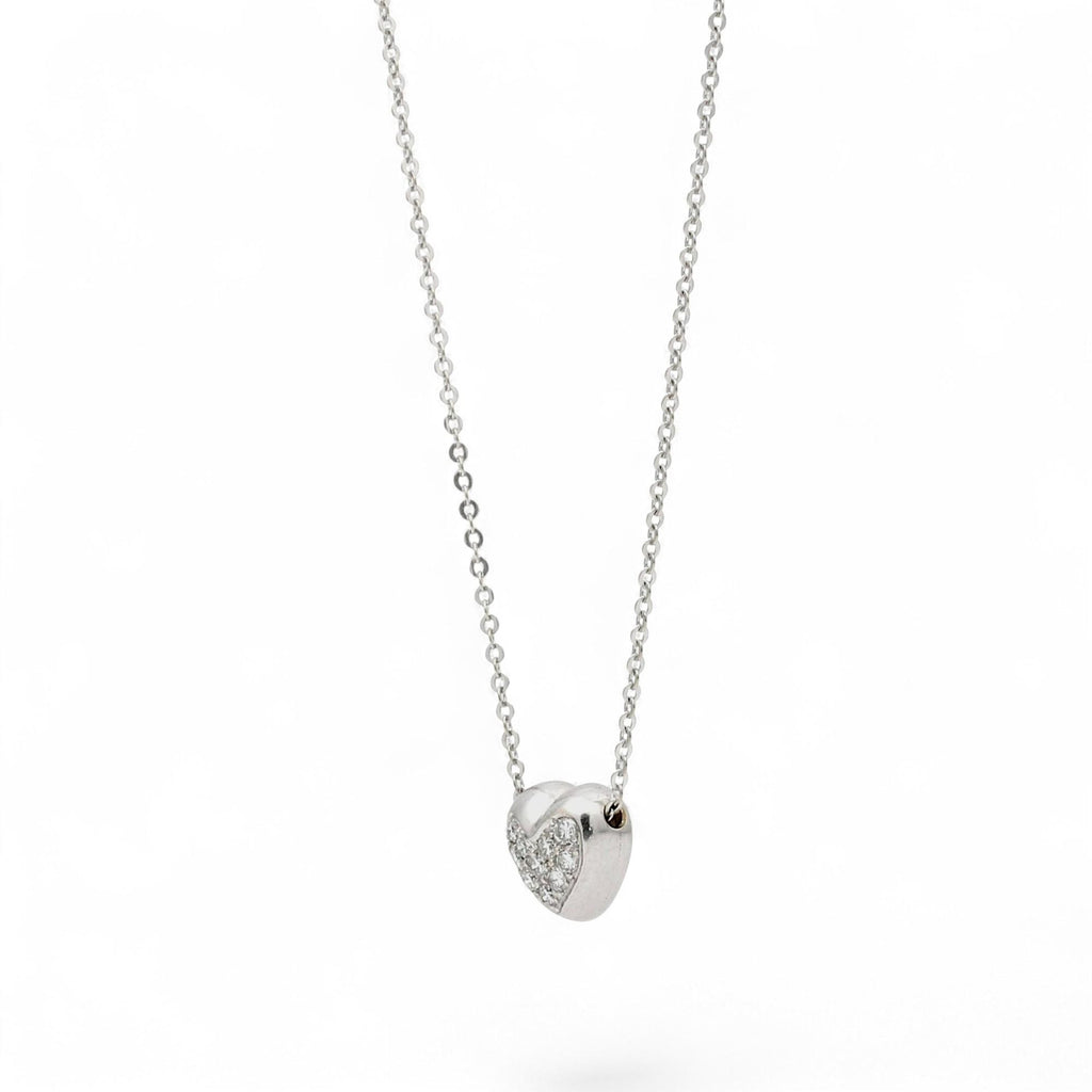 14k White Gold Puff Heart Diamond Pendant Necklace 0.30ct 16" Italian