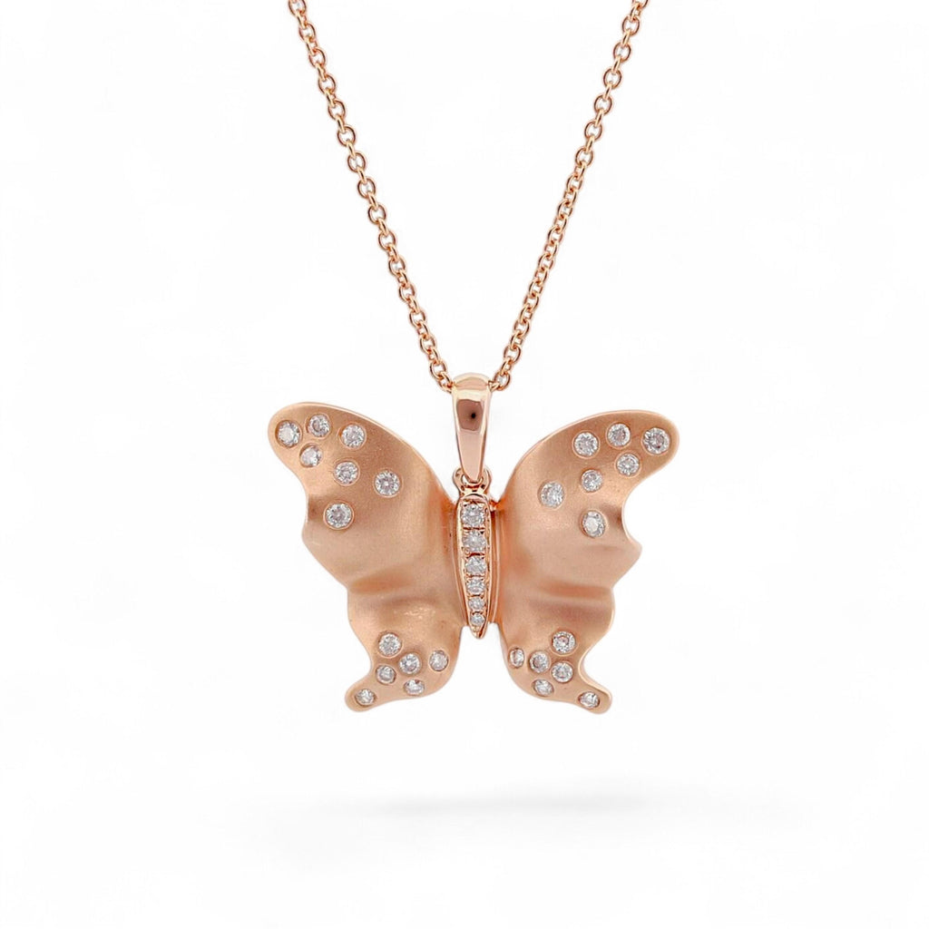 18k Rose Gold Diamond Butterfly Pendant Necklace