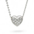 14k White Gold Puff Heart Diamond Pendant Necklace 0.30ct 16" Italian