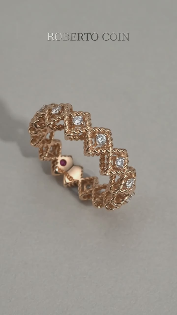 Roberto Coin Roman Barocco 18K Rose Gold 0.20ct Diamond Ring Size 6.5